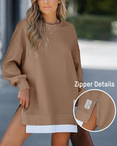 Casual Long Sleeve Zipper Slit Oversized Sweatshirt